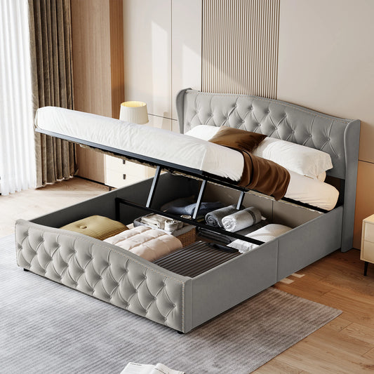 Gepolstertes Stauraumbett 140x200cm Samt - Doppelbett mit Lattenrost