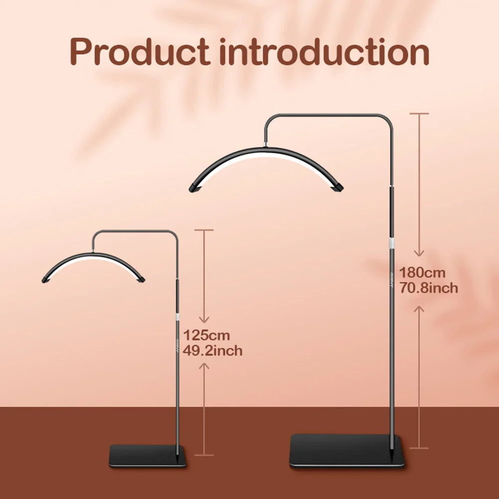 Andoer HD-M6X 36W Boden LED Videoleuchte Halbmondförmiges Fülllicht 3200K-5600K Dimmbar mit 180cm / 70,9Zoll Metall Lichtstativ
