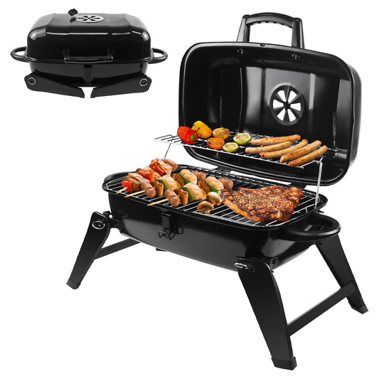 Faltbarer Holzkohlegrill mit Deckel – Tragbarer Tischgrill für Camping & Garten