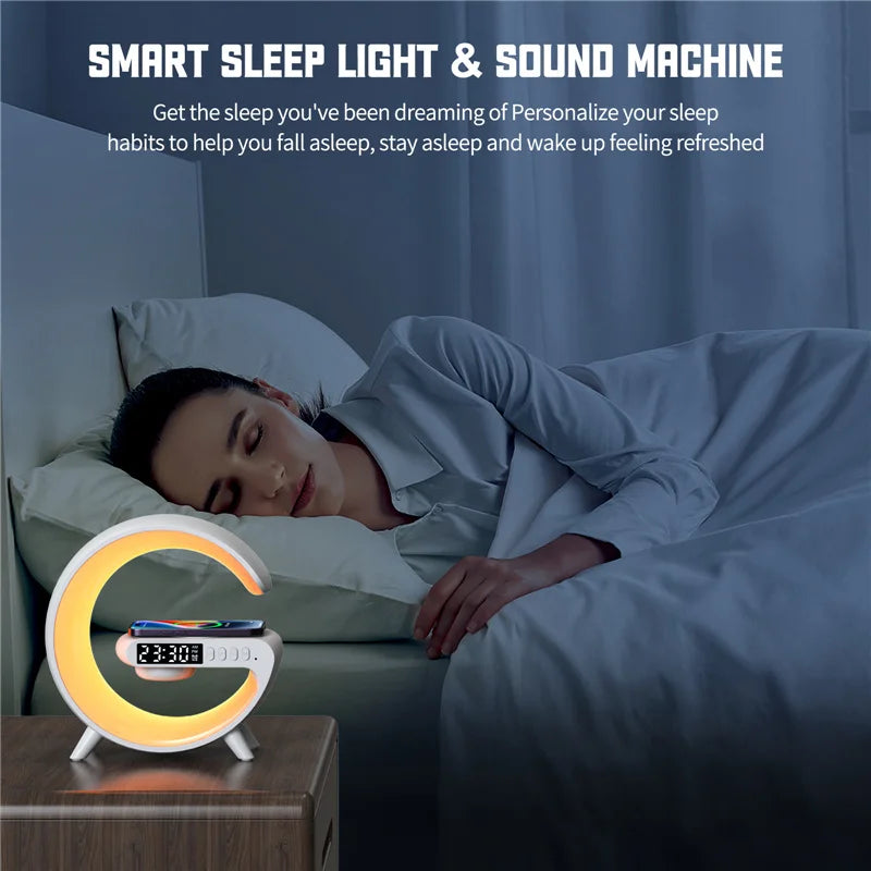 Kabelloses Ladegerät  Lautsprecher TF Karte RGB Nachtlicht Lampe Wecker Schnellladestation  für iPhone Samsung Xiaomi