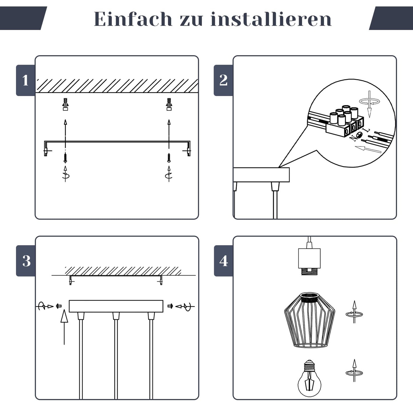 Schwarze 3-flammige LED Hängelampe – Retro Käfig Pendelleuchte für Esszimmer
