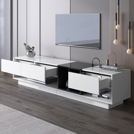 Hochglanz TV-Schrank Weiß & Schwarz – Modernes Color-Blocking Lowboard mit Schubladen