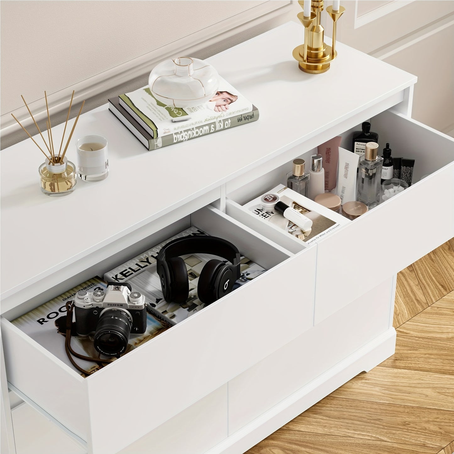 Moderne weiße Kommode mit 6 Schubladen – Großzügiger Stauraum für Schlafzimmer