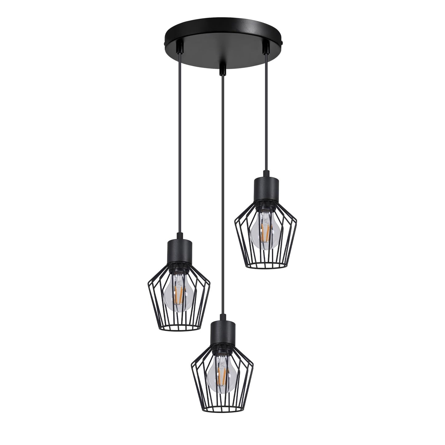 Schwarze 3-flammige LED Hängelampe – Retro Käfig Pendelleuchte für Esszimmer