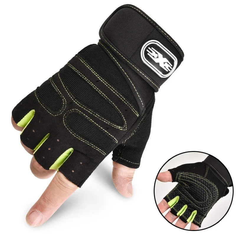 Outdoor Sporthandschuhe – Fingerlos mit Handgelenkschutz für Männer & Frauen (Fitness, Radfahren, Boxen)